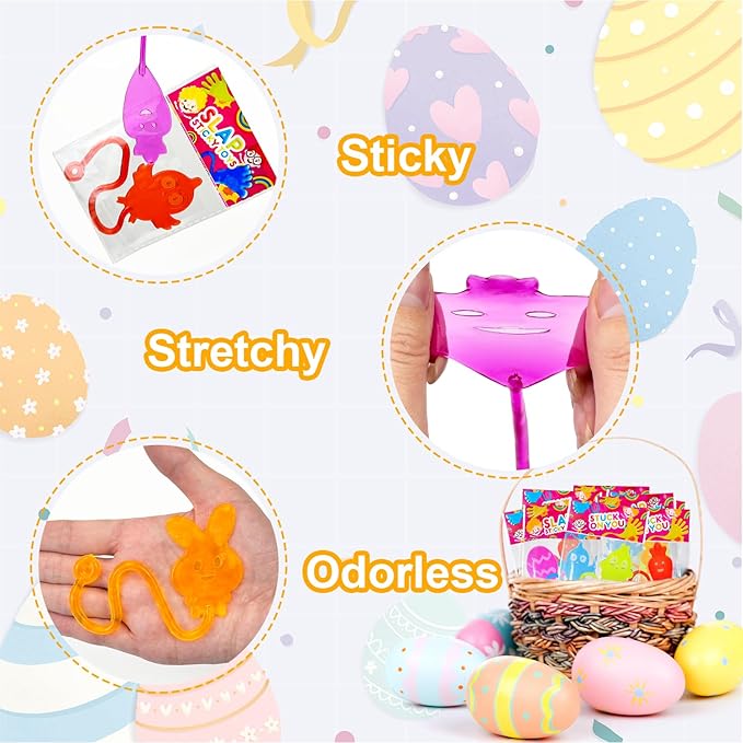 Easter Basket Stuffers for Toddlers 42 Pack, Non Candy Easter Sticky Hands Egg Hunt Fillers Supplies for Kids, Small Party Favor Fidget Toys Classroom Gifts Prize Goodie Treat Bag Stuff for Boys Girls