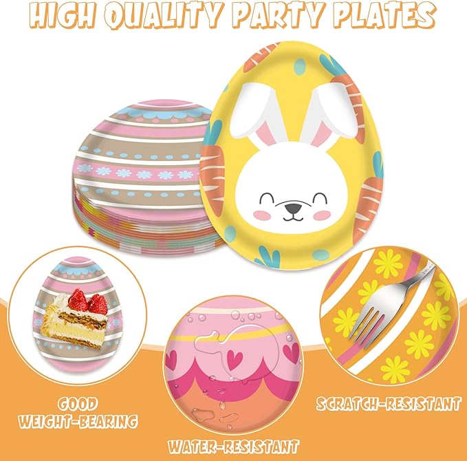 48Pcs Easter Supplies for 48 Guests - Easter Disposable Paper Plates Bunny for Kids Baby Shower Spring Table dinnerware Decorations
