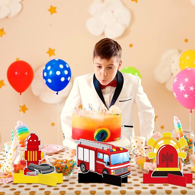 Epakh 10 Pcs Firetruck Birthday Party Decorations Fire Truck Themed Table Supplies Firetruck Honeycomb Centerpieces Fire Truck Plates Firefighter Hat Extinguisher Fireman Party Favor Supplies for Kids