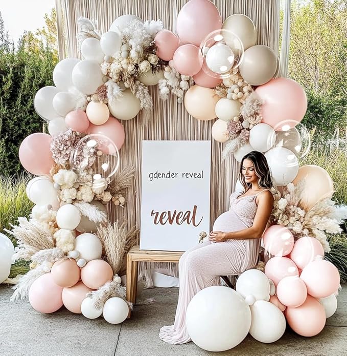Pink White Sand Balloon Garland Double Stuffed Pastel Pink Cream Beige Balloon Arch Kit Boho Light Blush Nude Balloons for Baby in Bloom Baby Shower Women Birthday Wedding Party Decor