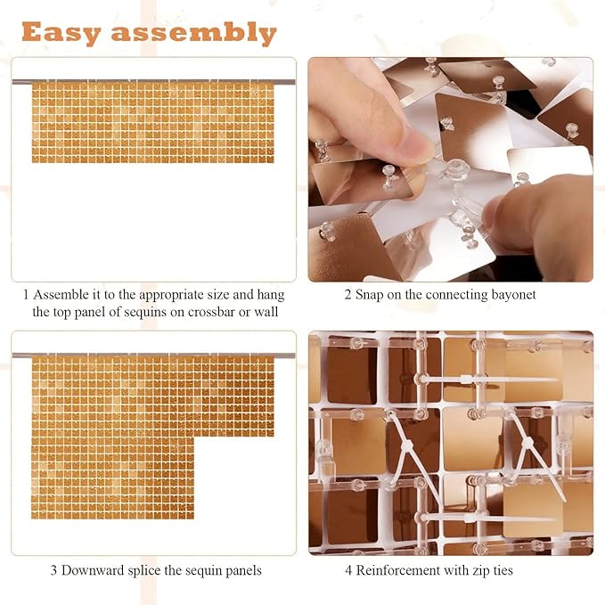 Shimmer Wall Backdrop, Sequins Backdrop Decoration, Photo Backdrops for Birthday, Anniversary, Wedding, Party Decoration (24PCS Champagne Gold)