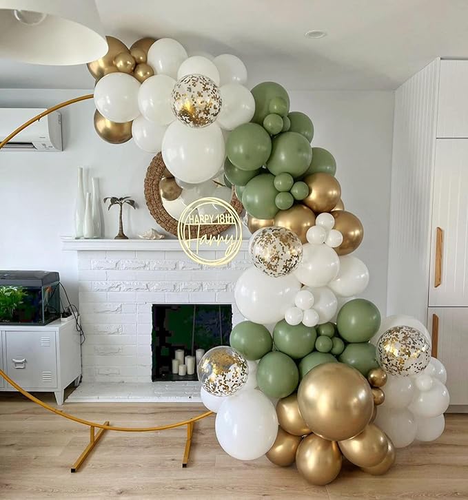 Paready Sage Green and Dusty Blue Balloon Set, 50Pcs 12 Inch Metallic Confetti Gold Apricot Balloons for Safari Birthday Party Bridal Shower Decorations