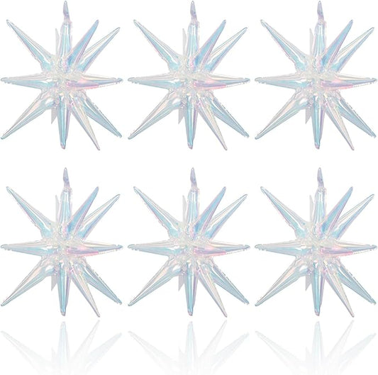 6PCS Iridescent Star Balloons, 22Inch Huge Iridescent Explosion Star Balloons Holographic Spike Cone Foil Balloon for Baby Shower Bridal Shower Wedding Winter Birthday Party Decorations