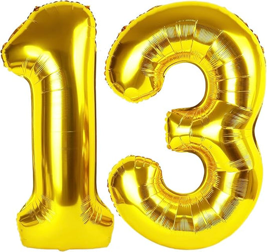Gold Number 13 Balloon 40 Inch, 13th Birthday Party Decorations for Children, Giant 13 Foil Balloon for Party Supplies