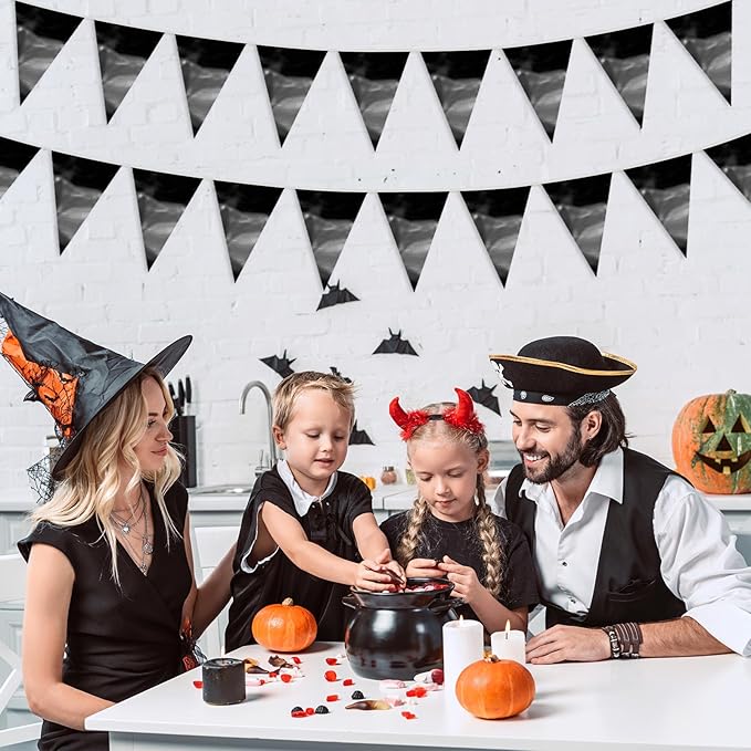 65FT Black Glitter Triangle Pennant Banner Flag Metallic Bunting Fabric Garland for Christmas Graduation Wedding Engagement Bachelorette Holiday Halloween Celebration Valentine's Party Supplies