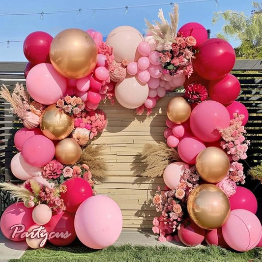 Hot Pink Balloon Arch Kit - Double Stuffed Dark Light Pink Magenta Blush Gold Balloon Garland for Birthday Baby Shower Wedding Fall Halloween Party Decoration