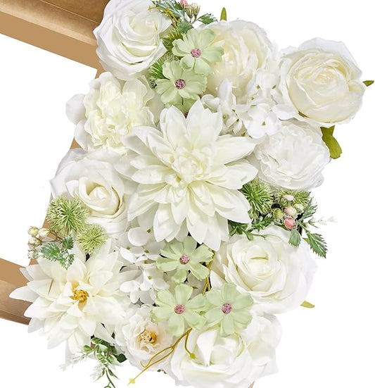 Serwalin Artificial White Flowers, Silk Fake Flowers for DIY Wedding Bouquets Cake Flower, Table Centerpieces Baby Shower Birthday Party Home Decorations