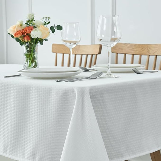 maxmill Tablecloth Weaved Texture Stain Resistant Waterproof, Wrinkle Resistant Washable Table Cloth, Fabric Table Cover for Dining Room, Indoor Outdoor Use, Rectangle 60 x 120 Inch, White