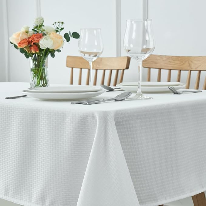 maxmill Square Tablecloth Water Resistance Antiwrinkle Spill Proof Weaved Texture Table Cloth, Decorative Fabric Table Cover for Banquet Parties Event Holiday Dinner, 70 x 70 Inch, White