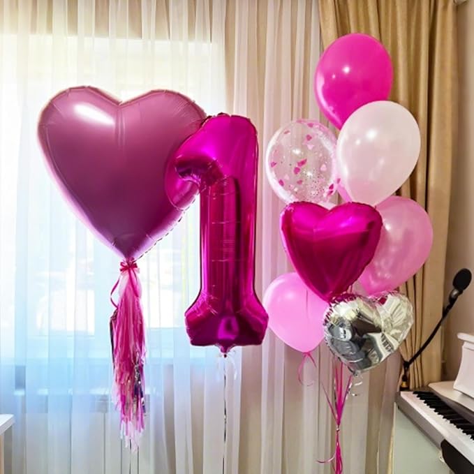 Hot Pink Heart Balloons,12Pcs 18 Inch Pink Foil Love Heart Shaped Balloons for Wedding Bridal Engagement Anniversary Birthday Party Celebration Baby Shower Valentines Day Decorations