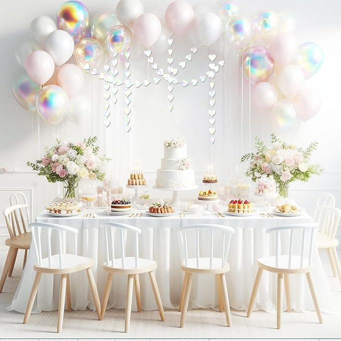 Iridescent Party Decorations - 52ft Paper Heart Garland Streamers Banner for Birthday Wedding Bachelorette Baby Shower Bridal Shower Engagement Valentines Day Hanging Decor HongTongTong