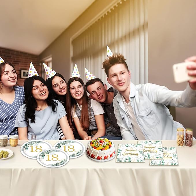 40PCS 18th Birthday Decorations for girls boys Sage Green Birthday Decorations Include Plates Napkins For 20 Sage Green Party Decorations