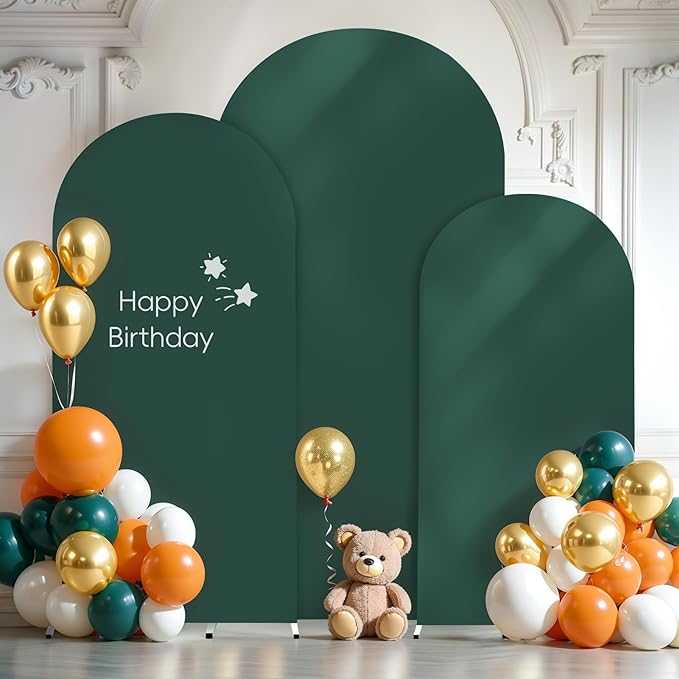 (7.2FT, 6.6FT, 6FT) Wedding Arch Cover Set of 3 Hunter Green Spandex Fitted Arch Cover for Round Top Chiara Backdrop Stand Covers for Birthday Party Banquet Photo Background Decoration