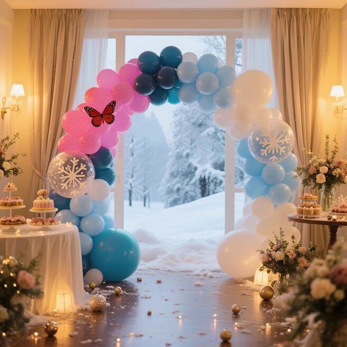 Pink and Blue Snowflake Balloons, 12 Inch Winter Wonderland Dusty Pink Light Pastel Slate Blue White Latex Balloons for Baby Its Cold Outside Baby Shower Gender Reveal Christmas Birthday Party Decor