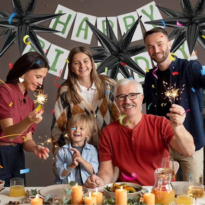 Star Balloons 60Pcs Black Balloon 12 Spike Foil Balloons Explosion Mylar Cone Balloon Magic Party Decorations Backdrops for Halloween Graduation Birthday Wedding Anniversary Retirement