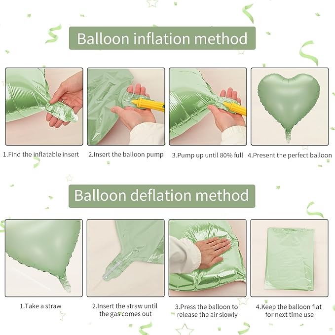 Sage Green Heart Balloon, 10PCS Green Foil Heart Balloons, 18inch Olive Green Heart Shape Balloons for Helium Birthday Party Decorations for Jungle Brithday Party, Valentines Day, Wedding, Anniversary