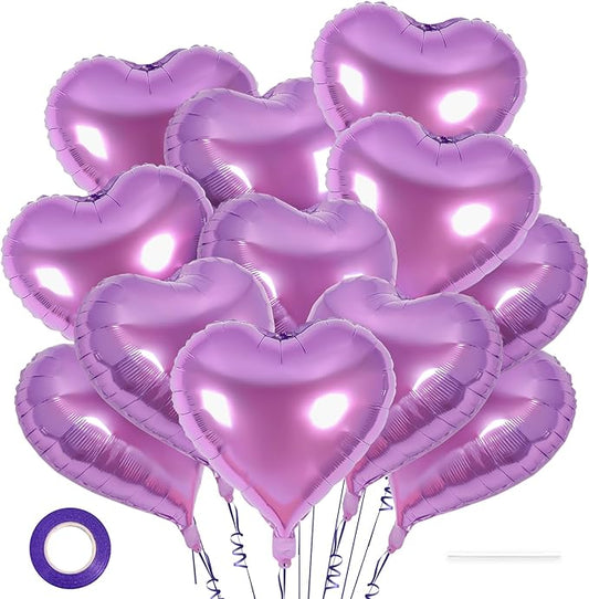 12 Pcs Heart Balloons,18 inch Heart Shape Foil Balloons Love Balloon Valentine Balloon for Birthday Party Wedding Engagement Party Baby Shower Valentine Day Decorations (lipurple)