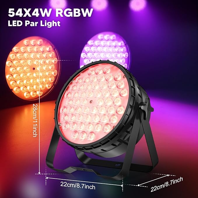 Big Dipper LED Stage Lights Par Lights 54X4W RGBW 4in1 Bright Lighting with High CRI Master-Slave DMX 512 Sound Activated Uplights for Event Concert Club Church 4 Pack