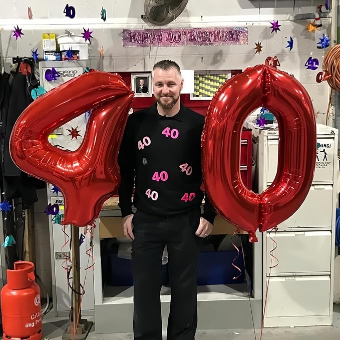 40 Inch Red Foil Balloon Number 4, Giant Self Inflating Number Balloons 0-9 for Men Women, Digital 4 Helium Balloons Set for Girls Boys 4th Birthday Anniversary Party Decorations Supplies