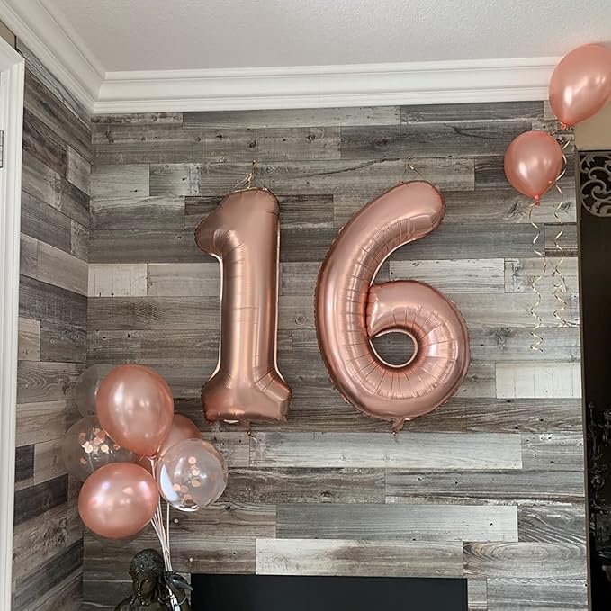 Rose Gold Foil Balloon Number 6, 40'' Giant Self Inflating Number Balloons Set 0-9, Large Number 6 Helium Balloon for Girls Women 6th Birthday Graduation Anniversary Party Decorations Supplies