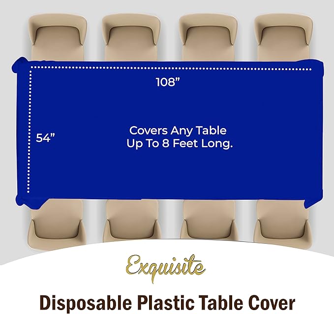 Party Solids 6-Pack Premium Plastic Tablecloth 54in. x 108in. Rectangle Plastic Table Cover - Blue