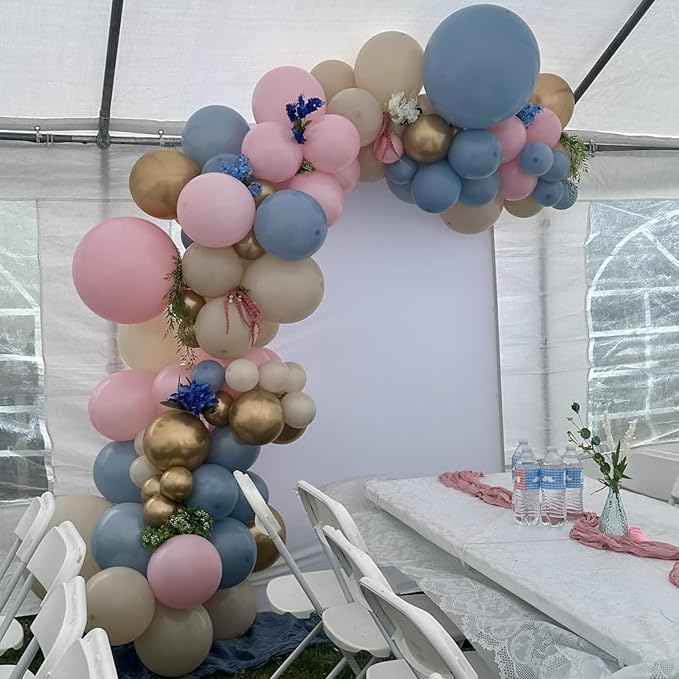 Gender Reveal Balloons, 60 Pcs 12 Inch Dusty Blue Pink Balloons, Chrome Gold Sand White Balloon for Boho Gender Reveal Engagement Bachelorette Birthday Baby Shower Bridal Bear Theme Party Decorations