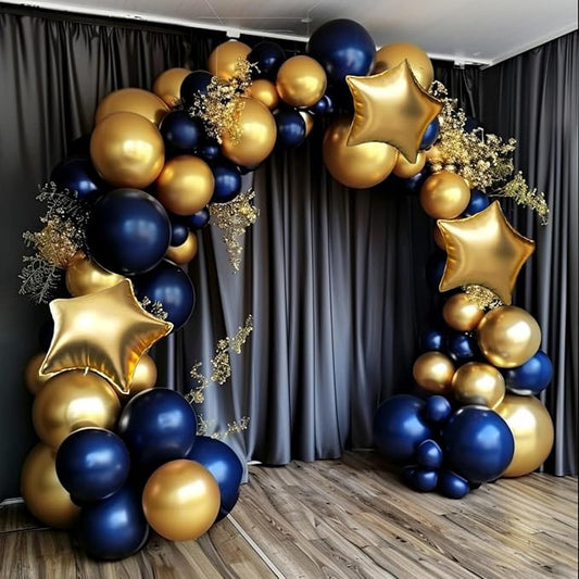 Royal Blue and Gold Balloon Garland Arch Kit, 160Pcs Dusty Blue Gold Latex Balloons with Star Foil Balloons for Baby Shower Graduation Wedding Anniversary Birthday Party Decorations