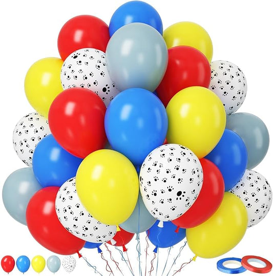 Paready Balloons Set - 50Pcs Red, Yellow, Blue, Dusty Blue Latex 12 Inch Balloons for Birthday Party Supplies