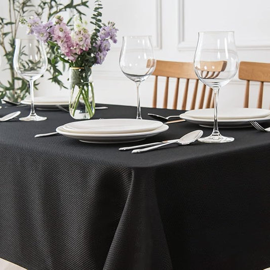 maxmill Jacquard Square Tablecloth Stain Resistant Waterproof Wrinkle Resistant Washable Soft Table Cloth, Decorative Fabric Table Cover for Dining Room, Indoor and Outdoor Use, 52 x 52 Inch, Black