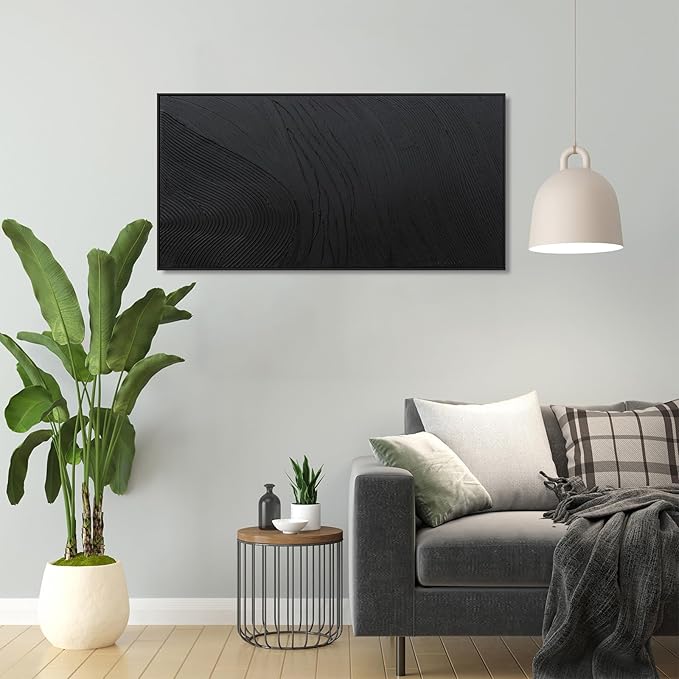 Black Wall Art Framed Abstract Canvas Pictures For Hand Painted Line Texture Wall Decor Modern Abstract Canvas Painting Artwork For Living Room Bedroom Home Office Wall Decorations Ready To Hang 20" X 40"