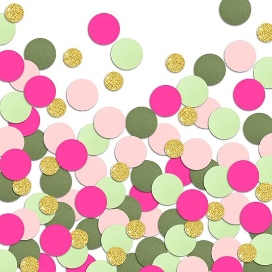 Pink Confetti Glitter Party Table Decorations Confetti Hawaii Girls Party Supplies Golden Green Scatter Paper Craft for Birthday Bridal Baby Shower Wedding Gift Circle Dots Decor 100 Pcs