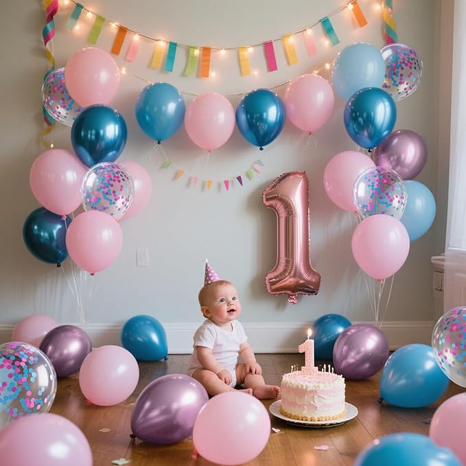 Gender Reveal 60 Pcs Balloon Decorations Arch Kit,12 Inch Pink and Blue Latex Balloons and Pink and Blue Confetti Balloons for Birthday Party Decorations Bridal Wedding Graduation Decoration