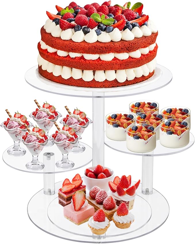 4 Tier Cupcake Stand, Acrylic Cupcake Tower Stands for 50 Cupcakes, Round Dessert Table Display Set Tiered Tray Stand, Clear Serving Tray Cake Stands for Party Wedding Birthday