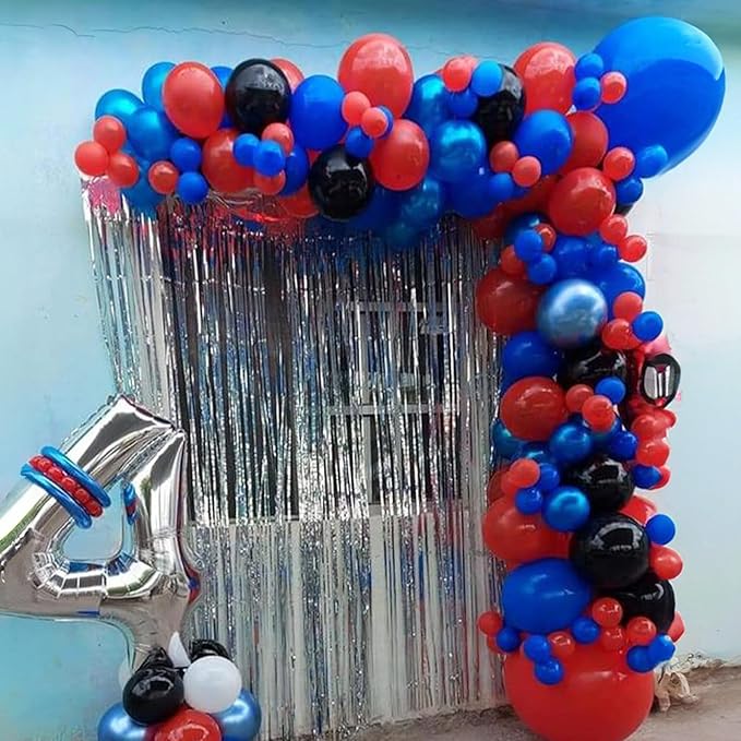 Red Blue Black Balloons, 12Inch Red Blue Black and Silver Balloon for Boys Party Kids Theme Birthday Baby Shower Graduation Party Decorations