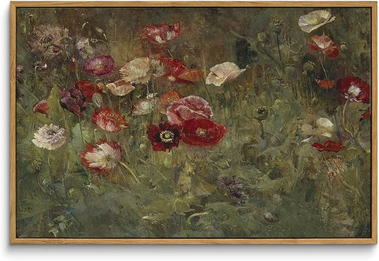InSimSea Framed Canvas Wall Art Vintage Decor, Home Decor Classical Floral Scenic Oil Painting Canvas Prints, Rustic Wall Decorations for Bedroom Bathroom Office Decor, 16"x24"