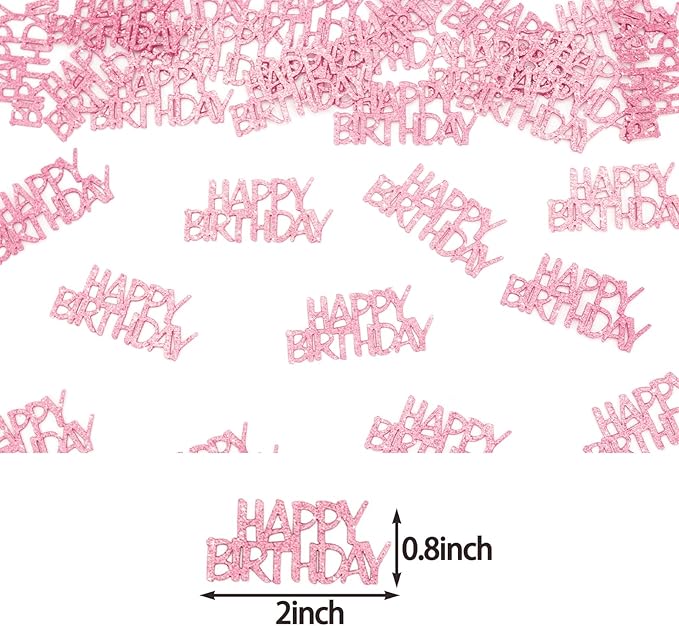 Pink Happy Birthday Confetti - Girl Birthday Party Decorations - Light Pink Glitter Scatters for Baby Girl Party Table Decor Supplies - 100PC