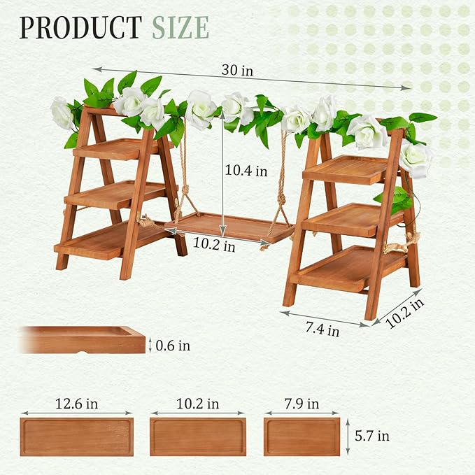 Cupcake Stand, 3 Tier Wood Cupcake Display Stand with Swing, Dessert Table Display Set with Serving Tray for Dessert Display for Party, Wedding, Farmhouse Decor (Brown+Flower)
