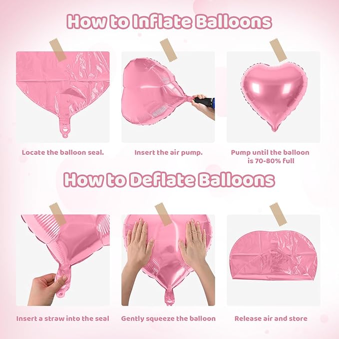 Pink Heart Balloons, Heart Shaped Ballons, 20 Pcs 5/10/18 inch Pink Foil Love Balloons for Valentine's Day Decorations Wedding Engagement Bridal Showers Anniversary Celebrations