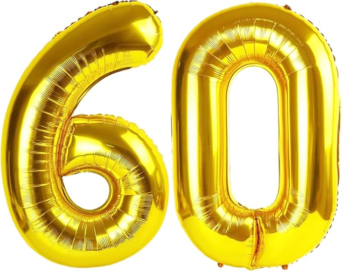 Gold Number 60 Balloon 40 Inch, 60th Birthday Party Decorations for Children, Giant 60 Foil Balloon for Party Supplies