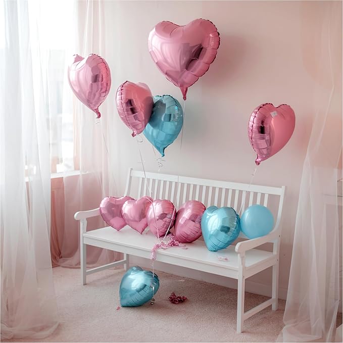 Pink Blue Heart Balloons, 19PCS Pink and Blue Heart Shape Balloons, 18Inch with 10Inch Pastel Blue Pink Helium Foil Balloon Love Balloon for Birthday Baby Shower Party Decorations