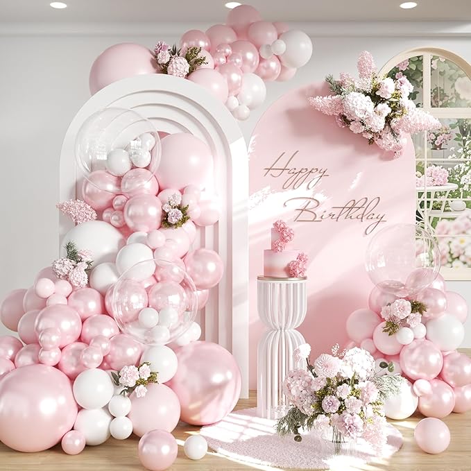 Pink and White Balloons Garland Arch Kit 154Pcs - 5 10 12 18 22 inch Balloon and Confetti Latex Balloons for Wedding Girls Birthday Anniversary Baby Shower Bachelorette Party Decorations