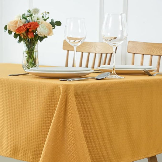 maxmill Square Tablecloth Weaved Texture Stain Resistant Waterproof Wrinkle Free Washable Soft Table Cloth, Decorative Fabric Table Cover for Dining Room Dinner Parties, 52 x 52 Inch, Ochre Yellow