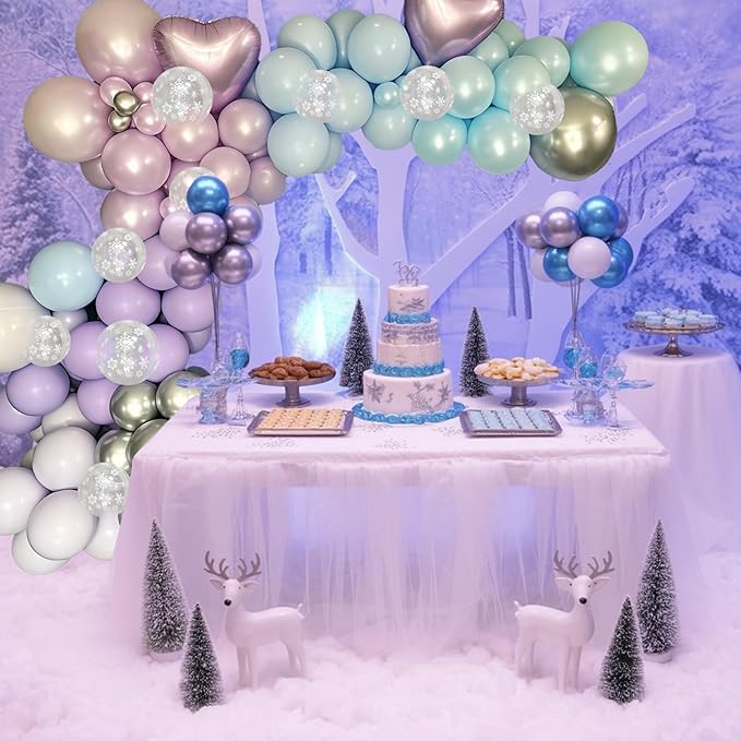 Purple Blue Snowflake Balloons Pastel Light Blue Purple White Balloons Pearl Winter Snow Wonderland Balloon Set for Girls Princess Mermaid Ice Birthday Christmas Baby Shower Wedding Party Decorations
