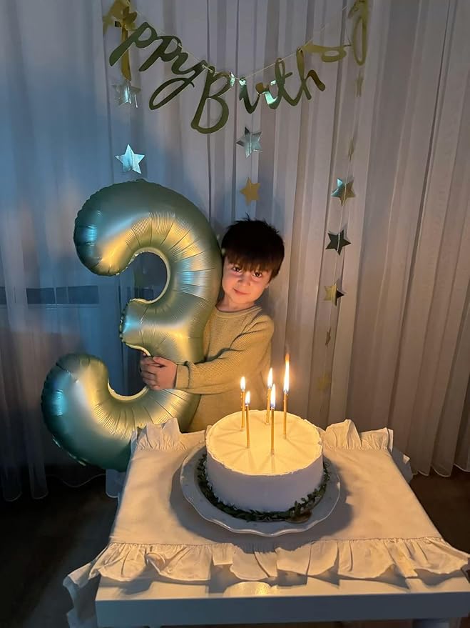 Large 40 Inch Sage Green 3 Number Balloon, 3 13 23 30 33 36 38 Oliver Green Birthday Party Decorations, Numbers Three Foil Balloons for Anniversary Party Graduations Celebration Supplies