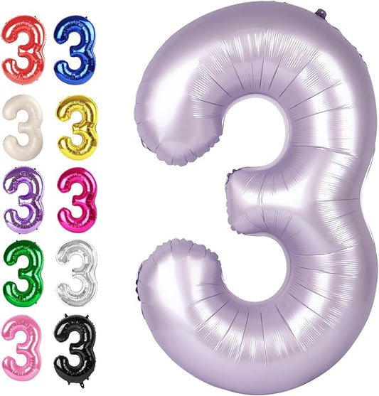 Large 40 Inch Lavender 3 Number Balloon, 3 13 23 30 33 36 38 Lilac Birthday Party Decorations, Numbers Three Foil Balloons for Anniversary Party Graduations Celebration Supplies