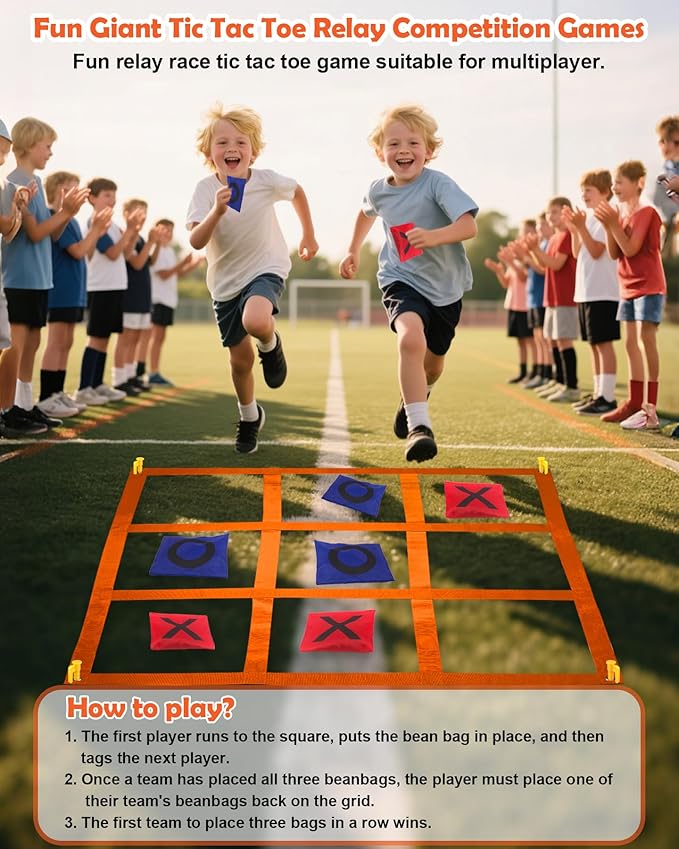 2-in-1 Outdoor Giant Tic Tac Toe Bean Bag Toss Games with Dart Board, 26" Dart Board with Sticky Balls Double-Sided Tic Tac Toe for Kids Adults Large Lawn Carnival Yard Birthday Family Party Games