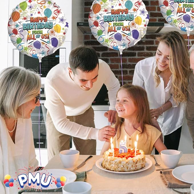 PMU Happy Birthday from All of Us 18 Inch Mylar-Foil Balloon Pkg/10