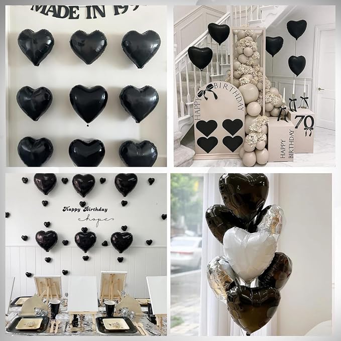 Black Heart Balloons, Heart Shaped Ballons, 20 Pcs 5/10/18 inch Different Sizes Black Foil Love Balloons for Valentine's Day Decorations Wedding Engagement Bridal Showers Anniversary Celebrations