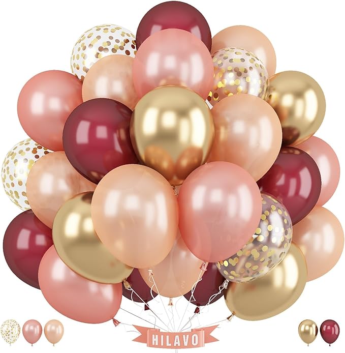Rose Gold Balloon Set 12 Inch Burgundy Rose Gold Balloons 35 Pcs Champagne Wine Red Metallic Gold Confetti Balloons for Girls Women Bachelorette Wedding Bridal Shower Birthday Party Decorations