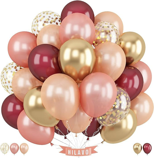 Rose Gold Balloon Set 12 Inch Burgundy Rose Gold Balloons 35 Pcs Champagne Wine Red Metallic Gold Confetti Balloons for Girls Women Bachelorette Wedding Bridal Shower Birthday Party Decorations